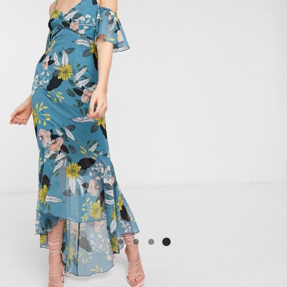 Tall fishtail ruffle dress off the shoulder
